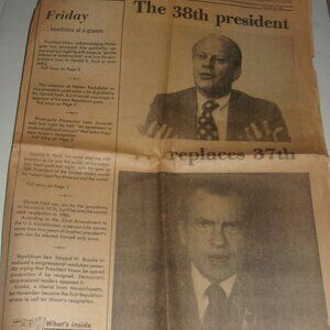 Original Newspaper Gerald Ford New President After Nixon Resigns From 1974